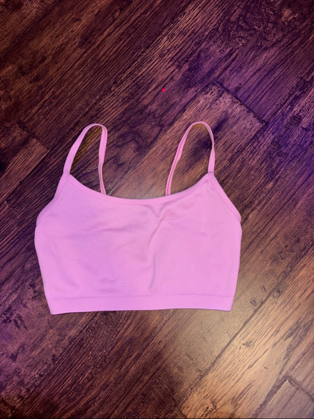 Light Pink Ribbed Sports Bralette with Thin Straps